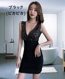 ピカピカ ディープⅤネック セクシー魅了 肌見せ キャバドレス ミニドレス MY2146