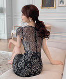 新作 セクシー チュール タイトドレス レース パッチワーク XH2‐JY4922