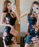 花柄 チャイナドレス　えちえち脚長効果　谷間魅せ　ミニドレス　XY2-MLS4185