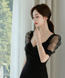 ミニドレス 韓国 ゴージャス 袖付き レース 高見え セール 新作ドレス レディース MY2-MLS4893