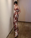 花柄 オールインワン 新作 肌見せ リボン ワイドパンツ セクシー MY2-JY3798