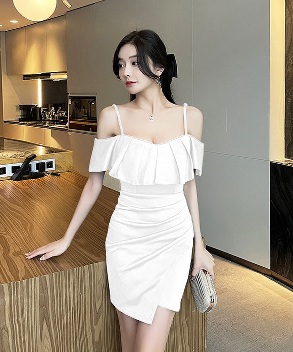 4色】ミニドレスセクシーオフショルダーフリルキャバクラ大人可愛いXH2