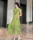 セレブ風 ロングドレス フリンジ エレガント シフォン XH2-JY-1941