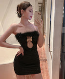 キャバドレス 透かし彫り ふわふわ 大人可愛い ユニーク 宴会 ナイトクラブ XH2-LQE9413BF05