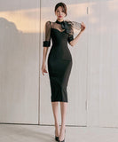 ひざ丈ドレス 新作 リボン ゴージャス 結婚式 通勤 MY2-ZED880838E