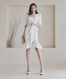 ロングドレス ひざ丈ドレス 新作 フリル 結婚式 宴会 MY2-ZED88459N14