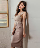 ひざ丈 レース 着痩せ ゴージャス 着回し 二次会 結婚式 ミニドレス タイトドレス MY2-ZED88776E