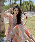 仙女風 フリル チュール サンドレス 淑やか 着瘦せ XH2-MMJ-9165