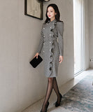 千鳥格子 冬コーデ 通勤 大人可愛い Ⅴネック セクシー エレガント 気質 XH2-ZED88752E