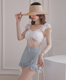 水着 体型カバー レディース  ビキニ スカート 2点セット レディース 水着 レース 無地 上下別柄 シンプル バックシャン かわ いい セクシー  XY-DP-A28863