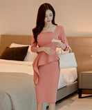 ワンピース ドレス 体カバー 大人かわいい 通勤 フリル ZED88780A