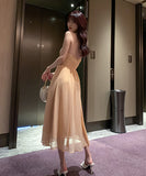 ホルターネック ドット柄 エレガント ロングドレス 着瘦せ 同伴 XH2-JY3967