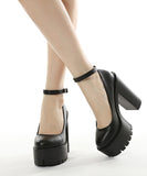 パンプス 痛くない 太ヒール レディース 靴 ストラップ 歩きやすい 黒 MY5029