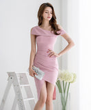 二次会 高見え かわいい ワンショルダー デザイン 肌見せ 同伴 キャバドレス ミニドレス MY2147-MLS3668