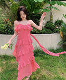 【２色】サンドレス 鮮やかな 仙女風 フリル 可愛い 海辺 XH2-QJ9645