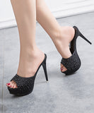 厚底 ハイヒール スリッパ  履きやすい ピカピカ 高見え YN5009