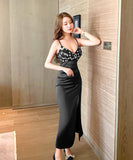 3色 ピカピカ レース 谷間魅せ えちえち SEXY GIRL 脚長効果 ロングドレス パーティードレス MY2153-MLS5273