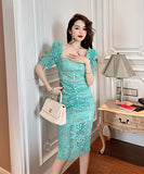 レース スクエアネック 宴会 ダイヤモンド 着瘦せ 高級感 XH2-JY20133