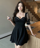 キラキラ ミニドレス キャバドレス 刺繡 かわいい Vネック 谷間魅せ 新作 MY2-YM8659