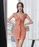 ミニドレス キャバドレス Vネック 新作 かわいい フリル MY2-MLS7140