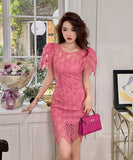 ピンク レース ゴージャス かわいい ミニドレス パーティードレス 高品質 MY2-JY10063