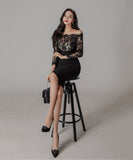 ミニドレス キャバドレス 肌見せ 長袖 レース 着痩せ 人気新作 MY2-ZED887678E49