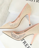 6色 レース 刺繡 セクシー 美脚効果 ハイヒール パンプス MY5015