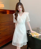 【即日発送】ベージュ色 ミニドレス レース かわいい 新作 フリル アフター MY2-TB001