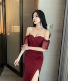 ロングドレス パーティードレス レース 谷間魅せ レース 結婚式 MY2-YM9093