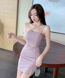 4色 新作 セクシー スロープ ショルダー ミニドレス キャバドレス スカート ZD2507-YM8507