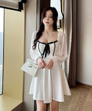 【4色】ミニドレス Aライン かわいい 新作 長袖 お腹カバー 着瘦せMY2-YM8721