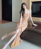 ロングドレス キャバドレス キラキラ 指名 新作 かわいい 脚長効果 谷間魅せ MY2-MLS7190