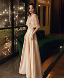 Vネック レース 刺繡 宴会 新年会 ピカピカ パーティードレス ロングドレス YN2074