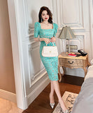 レース スクエアネック 宴会 ダイヤモンド 着瘦せ 高級感 XH2-JY20133