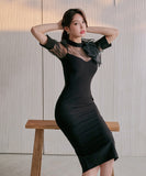 ひざ丈ドレス 新作 リボン ゴージャス 結婚式 通勤 MY2-ZED880838E