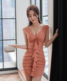 ミニドレス キャバドレス Vネック 新作 かわいい フリル MY2-MLS7140