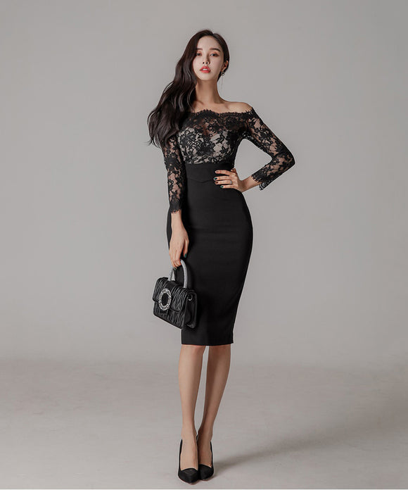 ミニドレス キャバドレス 肌見せ 長袖 レース 着痩せ 人気新作 MY2-ZED887678E49