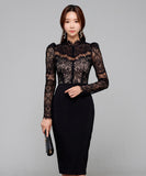 【ブラック・ホワイト】ひざ丈ドレス レース セクシー 新作 レース 着瘦せ MY2-ZED882334BH506