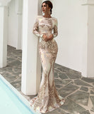 パーティードレス ロングドレス キラキラ 長袖 着痩せ高品質匠 XY2-PC-FT19747