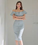 オフショルダー 膝丈ドレス エレガント 気質 同伴 おしゃれ セクシー XH2-ZED888012-1A71