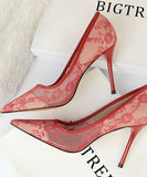 6色 レース 刺繡 セクシー 美脚効果 ハイヒール パンプス MY5015