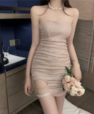 2色 ミニドレス キャバドレス キラキラ 大人かわいい セクシー タイトドレス ノーショルダー LQE6207H427