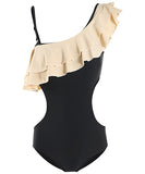 【２色】水着 フリル 可愛い 着瘦せ 透かし彫り 韓国スタイル XH7-DP- A38818