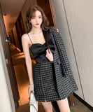 【コート＋ドレス2点セット】ラシャ 千鳥格子 かわいい 新作 ゴージャス キャバスーツ キャバドレス MY2-JY4451