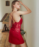 4色 レース セクシー スリップドレス ルームウェア パジャマ MY8020