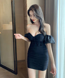 ミニドレス タイトドレス フリル 谷間魅せ えちえち かわいい MY2-YM8636