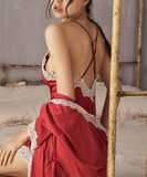 【2点 ドレス+コート】刺繍レース ネグリジェ パジャマ セクシー 優雅 エレガント レディース 選べるサイズ・カラー XY-XE-2129