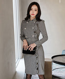 千鳥格子 冬コーデ 通勤 大人可愛い Ⅴネック セクシー エレガント 気質 XH2-ZED88752E