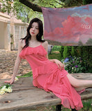 【２色】サンドレス 鮮やかな 仙女風 フリル 可愛い 海辺 XH2-QJ9645