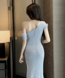 ロングドレス パーティードレス 宴会 ゴージャス かわいい ワンショルダー 谷間魅せ MY2-YM9100